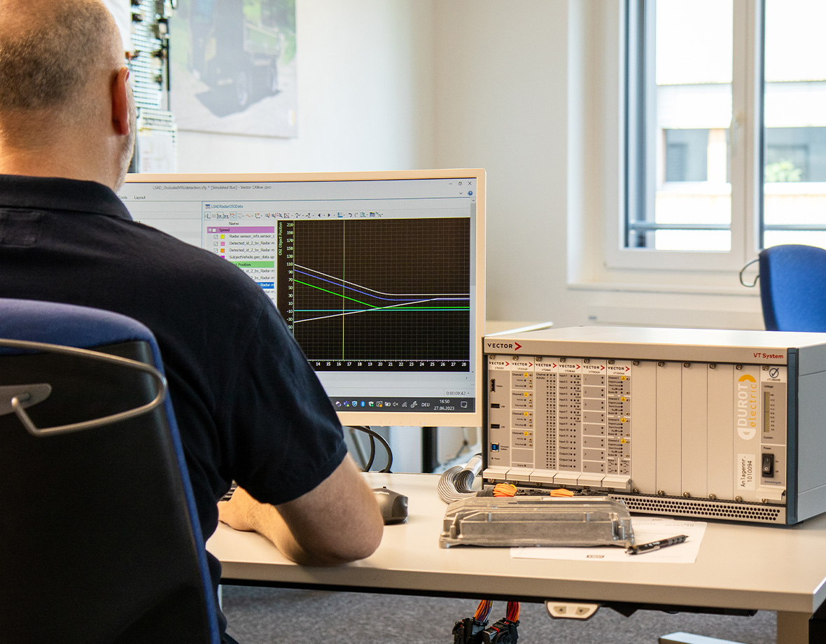 Manuel Tschumper carries out hardware-in-the-loop tests for a customer